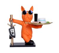 Starnearby Bouledogue Plateau Clé Entrée - Vide Poche en Résine avec Bol pour Bijoux - Sculpture Bulldog Décoration