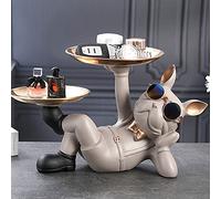 Starnearby Bouledogue Vide Poche - Statue Entrée Clé en Résine, Sculpture Bulldog avec Plateau Rangement pour Bijoux et Décoration