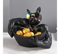 Starnearby Bouledogue Vide Poche - Statue Entrée Clé en Résine, Sculpture Bulldog avec Plateau Rangement pour Bijoux et Décoration