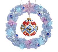 Starnearby Broderie Diamant Couronne de Noël avec LED - Diamond Painting 5D Bricolage Peinture Diamant Ornement - Décoration de Porte 30x30cm