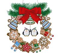 Starnearby Broderie Diamant Couronne de Noel avec LED, Diamond Painting Couronne de Noël 5D Bricolage Peinture Diamant Noel Couronne Ornement Couronne de Noël Porte Décoration de Noël 30x30cm