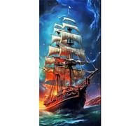 Starnearby Broderie Diamant Grand Format Paysage Artisanat Diamond Painting Voilier Grande Taille 5d Bricolage Diamant Rond Mosaïque Peinture Diamant Grand Modèle Décoration Murale 40x80cm