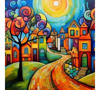 Starnearby Broderie Diamant Maison Abstraite Kit Complet Bricolage Diamond Painting Maison Colorée Diamant Rond Strass Mosaïque Point de Croix Diamant Peinture Diamant Décoration Intérieur