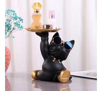 Starnearby Bulldog Statue avec Plateau, Résine, Vide Poche, Bol Clé Entrée, Décoration
