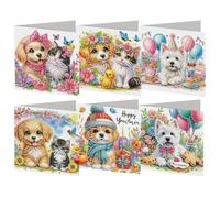 Starnearby Carte de Vœux Motif Chat et Chien, Diamond Painting Carte Anniversaire Bricolage, Carte Broderie Diamant avec Enveloppes, Carte Merci Faite à la Main, Carte d'Anniversaire, Cadeau