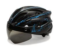 Starnearby Casque de Vélo Adulte avec Visière, Casque avec Lunette Homme Femme Respirant Ultraléger Réglable, Casque VTT avec Feu Arrière, Casque de Protection pour VTT, Scooter électrique, Moto