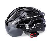 Starnearby Casque de Vélo Adulte avec Visière, Casque avec Lunette Homme Femme Respirant Ultraléger Réglable, Casque VTT avec Feu Arrière, Casque de Protection pour VTT, Scooter électrique, Moto