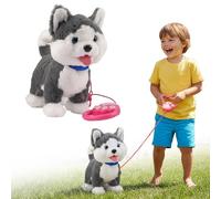Starnearby Chien Robot Interactif avec Laisse Télécommandée, Chien Peluche Realiste Qui Marche et Aboie, Répète ce Que Vous Dites, Queue Qui Remue, Cadeau pour Enfants Fille Garçon (Husky)