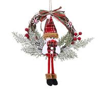 Starnearby Couronne de Noël Artificielle avec Poupée, Guirlande Suspendue, Decoration en Rotin pour Sapin, Porte, Cheminée