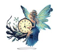 Starnearby Diamond Painting Horloge de Table Fée DIY, Ornement de Bureau Broderie Diamant avec Fonction d'horloge, Horloge Peinture Diamant Artisanat Mosaïque Ornement de Table Décoration