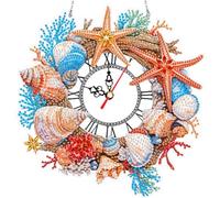 Starnearby Diamond Painting Horloge Murale Couronne de Fleurs DIY, Ornement Broderie Diamant avec Fonction d'horloge, Horloge Murale en Peinture Diamant Artisanat Mosaïque Décoration Suspendue