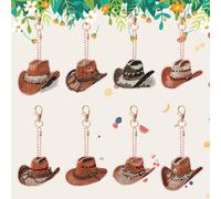 Starnearby Diamond Painting Porte Clé Chapeau de Cowboy Strass Porte-clés de Peinture Diamant Bricolage Broderie Diamant Porte Clef Double Face Peinture Diamant Porte Clef Pendentif Cadeau
