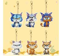 Starnearby Diamond Painting Porte Clé Chat Mignon Strass Porte-clés de Peinture Diamant Bricolage Broderie Diamant Porte Clef Double Face Peinture Diamant Porte Clef Pendentif Cadeau