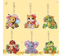 Starnearby Diamond Painting Porte Clé Famille d'animaux, Porte-clés de Peinture Diamant Bricolage, Broderie Diamant Porte Clef Double Face, Peinture Diamant Porte Clef Pendentif Cadeau