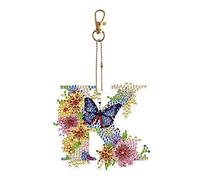 Starnearby Diamond Painting Porte Clé Lettre Alphabet Strass, Porte-clés de Peinture au Diamant Bricolage, Broderie Diamant Porte Clé Double Face, Peinture Diamant Porte Clef Artisanat Pendentif