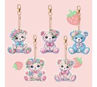 Starnearby Diamond Painting Porte Clé Ours en Peluche, Porte-clés de Peinture Diamant Bricolage, Broderie Diamant Porte Clef Double Face, Peinture Diamant Porte Clef Pendentif Cadeau