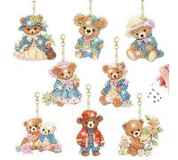 Starnearby Diamond Painting Porte Clé Ours en Peluche, Porte-clés de Peinture Diamant Bricolage, Broderie Diamant Porte Clef Double Face, Peinture Diamant Porte Clef Strass Pendentif Cadeau