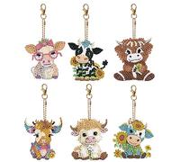 Starnearby Diamond Painting Porte Clé Vache Strass Porte-clés de Peinture Diamant Bricolage Broderie Diamant Porte Clef Double Face Peinture Diamant Porte Clef Artisanat Pendentif Cadeau