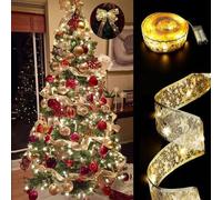 Starnearby Guirlande Lumineuse à Ruban Brillant, Lumières de Noël à LED, Guirlande Lumineuse de Sapin de Noël à Piles, Ruban Sapin Noël LED Décoration, Guirlande Ruban Sapin de Noel 10m