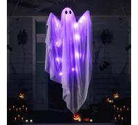 Starnearby Halloween Suspendu Fantôme Décoration, Fantôme Lumineux à Suspendre 120cm, Décoration d'halloween à Suspendre pour Jardin, Terrasse, Intérieure ou Extérieure (Lumière Violette)