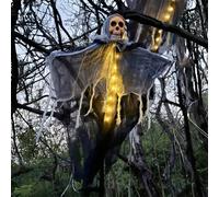 Starnearby Halloween Suspendu Fantôme Décoration, Squelette Suspendu avec Lumière Effrayante, Decoration Fantôme Halloween Intérieur/Extérieur pour Fête, Jardin