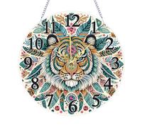 Starnearby Horloge Murale Bricolage Peinture Diamant Tigre DIY Artisanat Mosaïque Décoration Suspendue avec Fonction d'horloge Pendentif Cadeau pour Enfants et Adulte