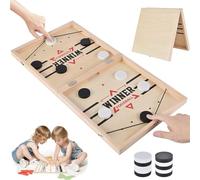 Starnearby Jeu de Société, Jeu de Hockey en Bois sur Table, Jeu de Plateau de Bataille, Sling Puck Game, Jeux de Palet à Fronde Rapide, Jeux Interactif Parent-Enfant (55x30cm Pliable)