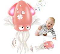 Starnearby Jouet musical pour bébé - Pieuvre électrique - Avec lumière et son - Pieuvre dansante - Avec canne à pêche - Tummy Time Toys - Pour garçon et fille - Rose