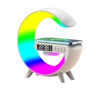 Starnearby Lampe de Chevet avec Chargeur sans Fil, Lampe Chargeur sans Fil Reveil, Lampe d'ambiance Lampe de Table Intelligente avec Haut-Parleur Bluetooth, Enceinte Bluetooth Reveil Veilleuse