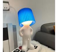 Starnearby Lampe de Chevet Créative Petit Garçon Timide, Veilleuse de Table Mignon Amusante, Lumière de Nuit avec Cable, Décoration de la Maison, Joli Cadeau (Bleu)