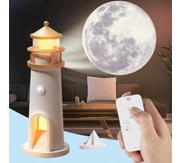 Starnearby Lampe Phare Marin, Projecteur de Galaxie LED Rechargeable, Lampe de Table Esthétique, Veilleuse Lune Projection Créative pour Chambre à Coucher, Salon, Cadeau pour Enfants (Télécommande)
