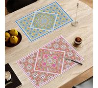 Starnearby Lot de 2 Sets de Table Rectangulaire, Set de Table Diamond Painting Mandala Bricolage, Dessous de Plat, Napperon Antidérapant, sous Plat de Table Decoratif pour Table à Manger