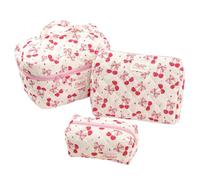 Starnearby Lot de 3 Trousse de Toilette Femme en Coton, Trousse de Maquillage Matelassée Floral, Pochette de Rangement Maquillage, Trousse de Beauté Femme, Sac Cosmétique de Voyage