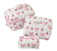 Starnearby Lot de 3 Trousse de Toilette Femme en Coton, Trousse de Maquillage Matelassée Floral, Pochette de Rangement Maquillage, Trousse de Beauté Femme, Sac Cosmétique de Voyage