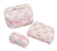 Starnearby Lot de 3 Trousse de Toilette Femme en Coton, Trousse de Maquillage Matelassée Floral, Pochette de Rangement Maquillage, Trousse de Beauté Femme, Sac Cosmétique de Voyage