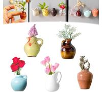 Starnearby Mini Vases Magnétiques pour Réfrigérateur, Jolis Vases à Fleurs en Céramique 3D Magnet Frigo, Aimants Décoratifs pour Frigo, Tableau Blanc, Tableau d'affichage (5PCS A sans Fleurs)