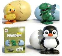 Starnearby Oeufs Surprise à Remonter, Jouets d'œufs Surprises avec Animaux, Cadeau de Pâques, Oeufs de Pâques avec Dinosaures, Pingouin, Canard et Capybaras (3PCS a)