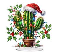 Starnearby Ornement de Bureau Broderie Diamant Cactus de Noël, Diamond Painting Decoration Noël, Deco Noel Peinture Diamant Bricolage Simple Face Artisanat Strass Décoration Cadeau