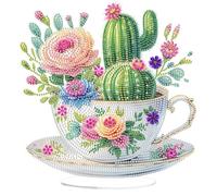 Starnearby Ornement de Bureau Broderie Diamant Cactus, Diamond Painting Decoration de Table, Ornement Peinture Diamant DIY Simple Face Artisanat Strass Cadeau pour Adultes et Enfants