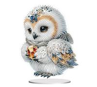 Starnearby Ornement de Bureau Broderie Diamant Chouette Blanche - Diamond Painting de Table, Peinture Diamant Bricolage Simple Face Strass Artisanat Décoration Cadeau