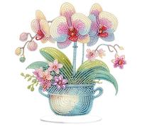 Starnearby Ornement de Bureau Broderie Diamant Orchidée Phalaenopsis, Diamond Painting Decoration de Table, Ornement Peinture Diamant DIY Simple Face Artisanat Strass Cadeau pour Adultes et Enfants