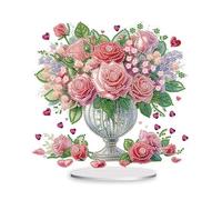 Starnearby Ornement de Bureau Broderie Diamant Vase de Fleurs Diamond Painting de Table, Peinture Diamant Bouquet de Fleurs Bricolage Simple Face Strass Artisanat
