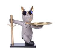 Starnearby Plateau Clé Entrée Sculpture Bouledogue Résine - Poche Vide Bijoux Rangement - Décoration