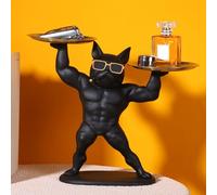 Starnearby Plateau Clé Entrée Statue Bouledogue Vide Poche, Bol Clé Entrée Bulldog Sculpture en Résine, Statue avec Plateau, Plateau Rangement Clef, Bijoux, Plateau Clé Entrée, Décoration