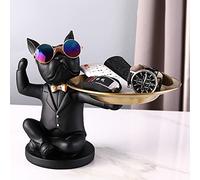 Starnearby Plateau Clé Entrée Statue Bouledogue Vide Poche, Bol Clé Entrée Bulldog Sculpture en Résine, Statue avec Plateau, Plateau Rangement Clef, Bijoux, Plateau Clé Entrée, Décoration
