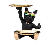 Starnearby Plateau Clé Entrée, Statue Bouledogue Vide Poche, Bol Clé Entrée Bulldog Sculpture en Résine, Plateau Rangement Clef, Plateau Clé Entrée, Statue de Plateau de Rangement de Table