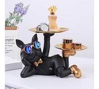Starnearby Plateau Clé Entrée, Statue Bouledogue Vide Poche, Bol Clé Entrée Bulldog Sculpture en Résine, Plateau Rangement Clef, Plateau Clé Entrée, Statue de Plateau de Rangement de Table