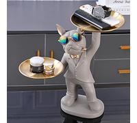Starnearby Plateau Clé Entrée, Statue Bouledogue Vide Poche, Bol Clé Entrée Bulldog Sculpture en Résine, Plateau Rangement Clef, Plateau Clé Entrée, Statue de Plateau de Rangement de Table
