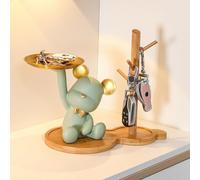 Starnearby Plateau Clé Entrée Statue Ours Vide Poche, Bol Clé Entrée Ours Sculpture en Résine, Statue avec Plateau, Plateau Rangement Clef, Bijoux, Plateau Clé Entrée, Décoration
