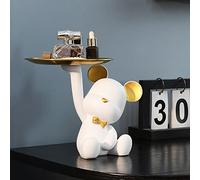 Starnearby Plateau Clé Entrée Statue Ours Vide Poche, Bol Clé Entrée Ours Sculpture en Résine, Statue avec Plateau, Plateau Rangement Clef, Bijoux, Plateau Clé Entrée, Décoration